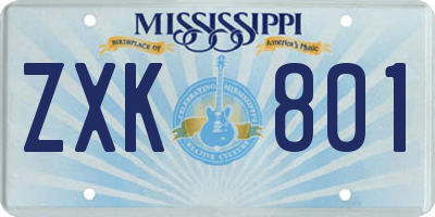 MS license plate ZXK801
