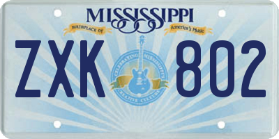 MS license plate ZXK802