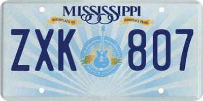 MS license plate ZXK807