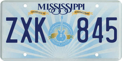 MS license plate ZXK845
