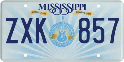 MS license plate ZXK857