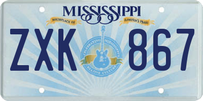 MS license plate ZXK867
