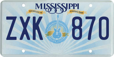 MS license plate ZXK870