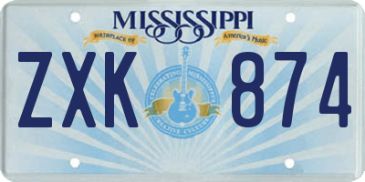 MS license plate ZXK874