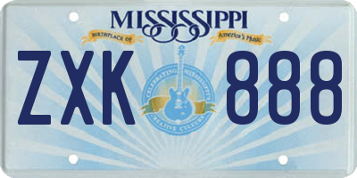 MS license plate ZXK888