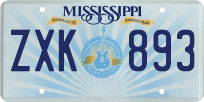 MS license plate ZXK893