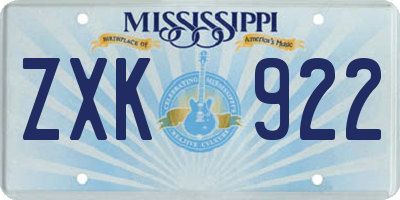 MS license plate ZXK922