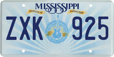 MS license plate ZXK925