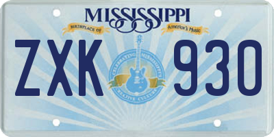 MS license plate ZXK930