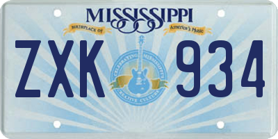 MS license plate ZXK934