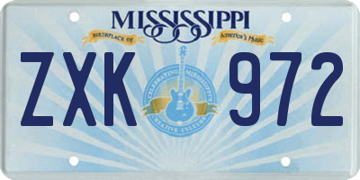 MS license plate ZXK972