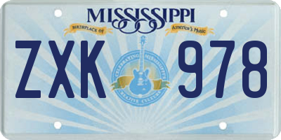 MS license plate ZXK978