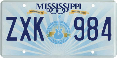 MS license plate ZXK984