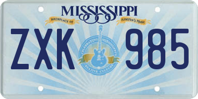 MS license plate ZXK985