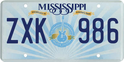 MS license plate ZXK986