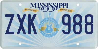 MS license plate ZXK988
