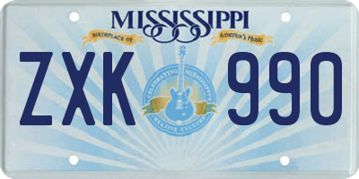 MS license plate ZXK990