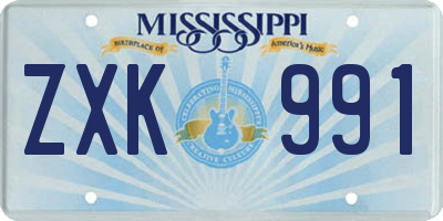 MS license plate ZXK991