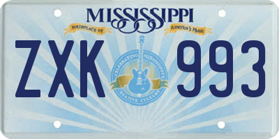 MS license plate ZXK993