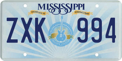 MS license plate ZXK994