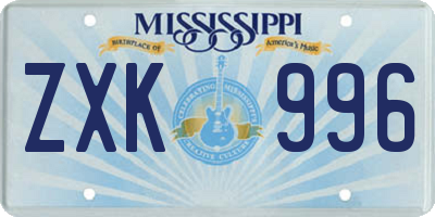 MS license plate ZXK996