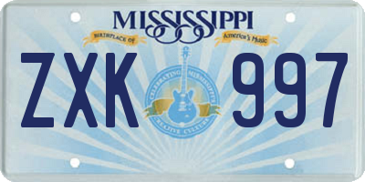 MS license plate ZXK997