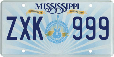 MS license plate ZXK999
