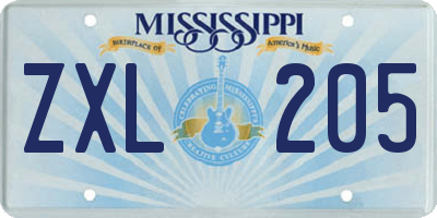 MS license plate ZXL205