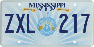 MS license plate ZXL217