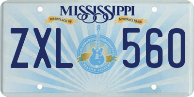 MS license plate ZXL560