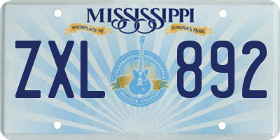 MS license plate ZXL892