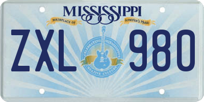 MS license plate ZXL980