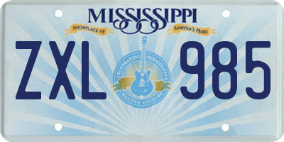 MS license plate ZXL985