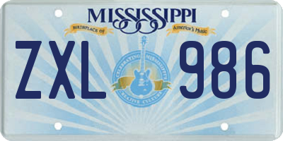 MS license plate ZXL986
