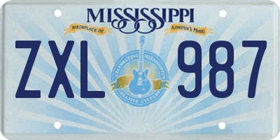 MS license plate ZXL987