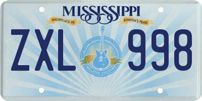 MS license plate ZXL998