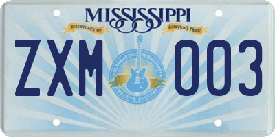 MS license plate ZXM003