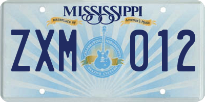 MS license plate ZXM012