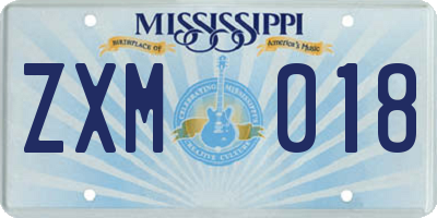 MS license plate ZXM018