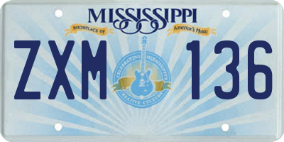 MS license plate ZXM136