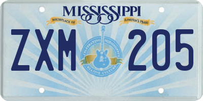 MS license plate ZXM205