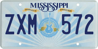 MS license plate ZXM572