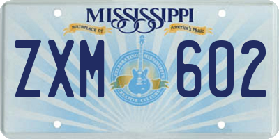 MS license plate ZXM602