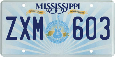 MS license plate ZXM603