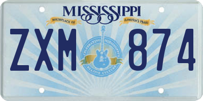 MS license plate ZXM874