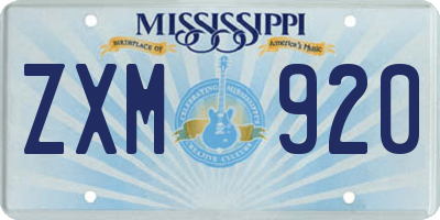 MS license plate ZXM920