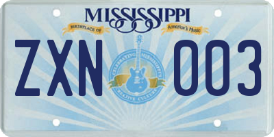 MS license plate ZXN003