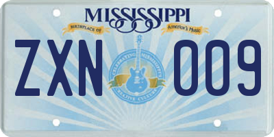 MS license plate ZXN009