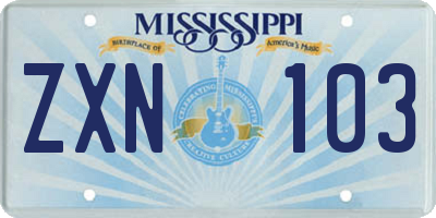 MS license plate ZXN103