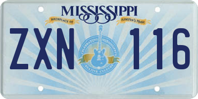 MS license plate ZXN116